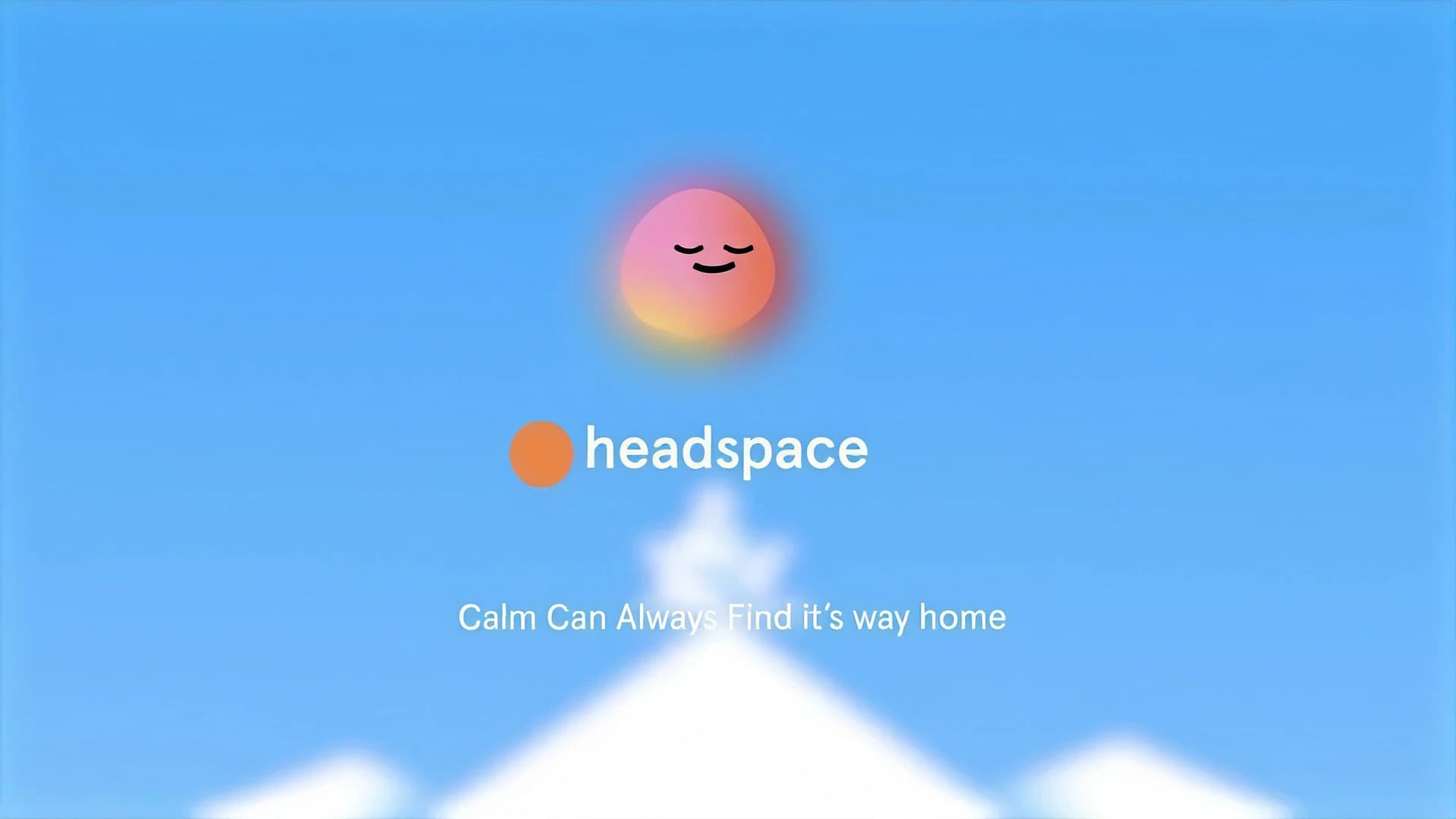 The closing frame of the ebb film: the character asleep above the Headspace lockup and the line “Calm can always find its way home.”